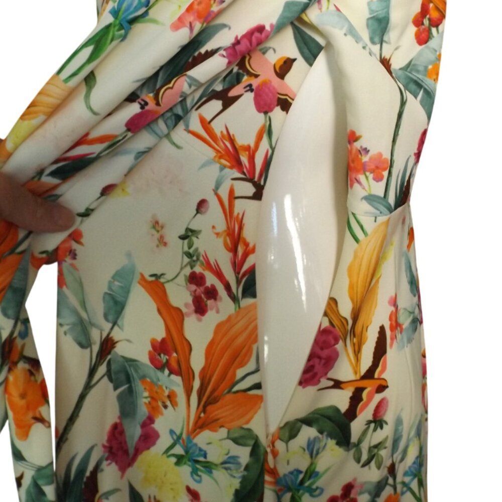MICHELE NEGRI Mini Dress, M/44, White/Multicolor Floral, Long sleeve,Neck straps - Picture 10 of 13